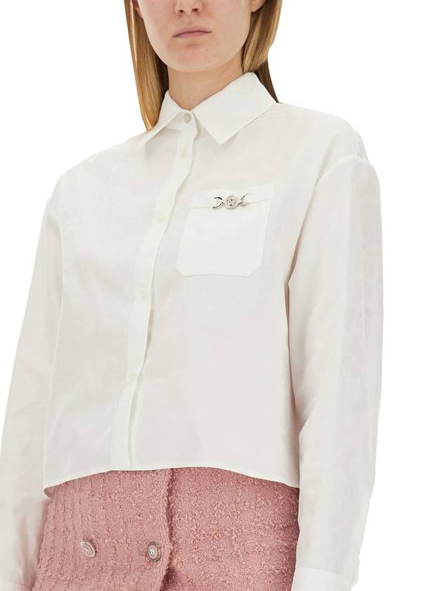 Barocco Jacquard Crop Long Sleeve Shirt White - VERSACE - BALAAN 4