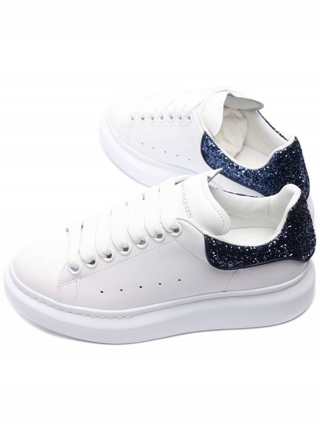 Women's Blue Glitter Tab Oversole Low Top Sneakers White - ALEXANDER MCQUEEN - BALAAN 7