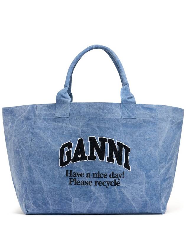 Logo Oversized Tote Bag Light Blue Women s - GANNI - BALAAN 1