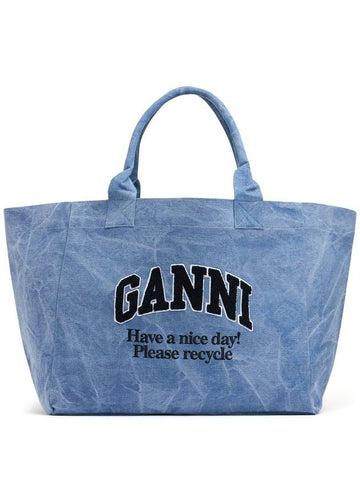 Logo Oversized Tote Bag Light Blue Women s - GANNI - BALAAN 1