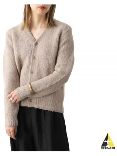 Brushed Wool Alpaca Cardigan Beige - AMI - BALAAN 2