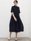 Tiered Shirring Midi Dress Navy - MITTE - 5