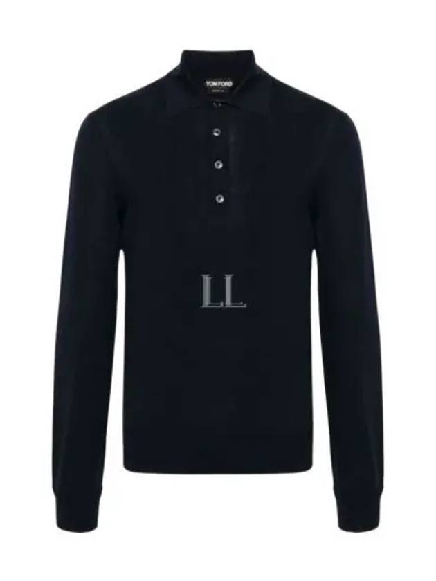 Knit Wool Long Sleeve Polo Shirt Navy - TOM FORD - BALAAN 2