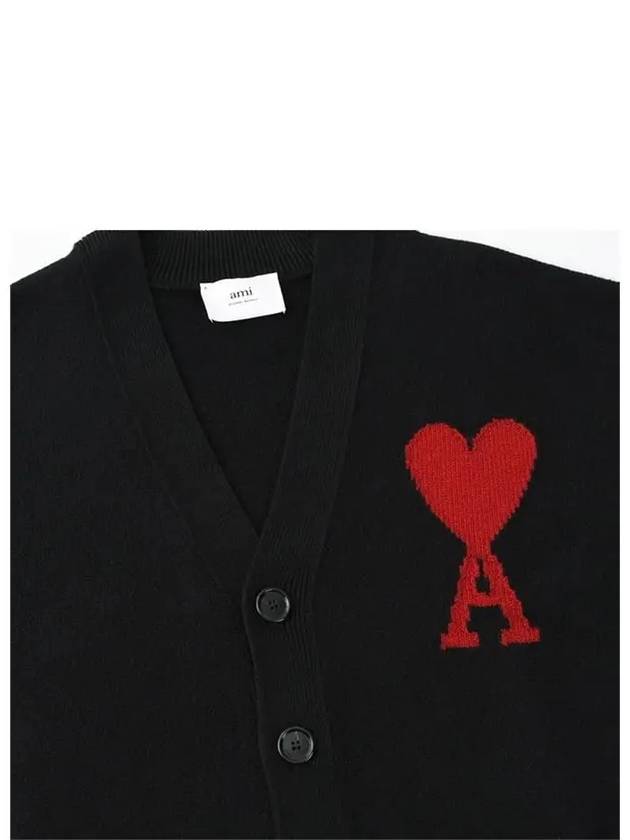 Heart Logo V Neck Wool Cardigan Black - AMI - BALAAN 2