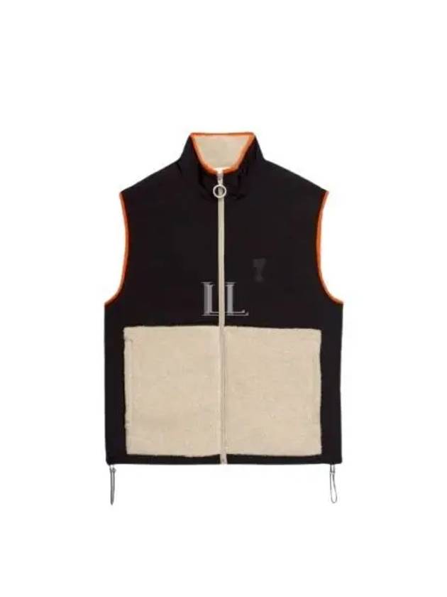 De Coeur Sherpa Hairy Fleece Nylon Canvas Vest Black White - AMI - BALAAN 2