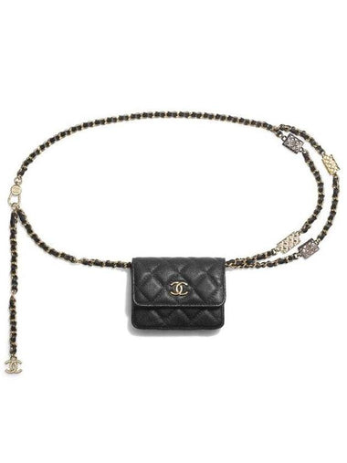 CC Logo Flap Chain Calfskin Card Wallet Black - CHANEL - BALAAN 1