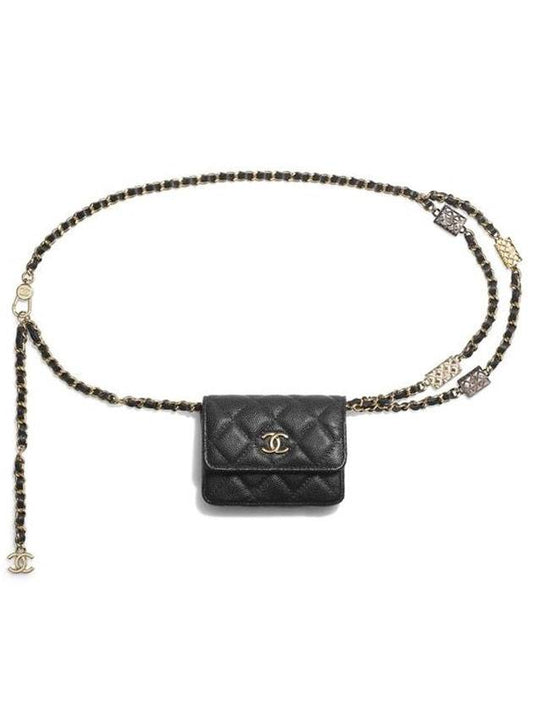 Flap Chain Calfskin Quilted Card Wallet Chain Cross Bag Black - CHANEL - BALAAN 1