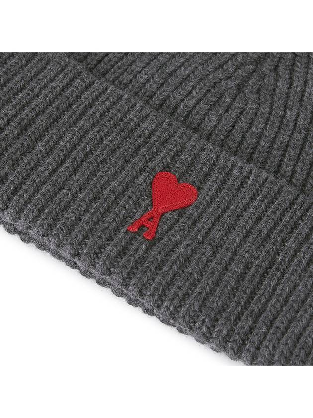 Heart Logo Wool Beanie Heather Grey - AMI - BALAAN 5