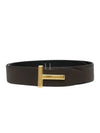 T Buckle Reversible Leather Belt Chocolate Black - TOM FORD - BALAAN 2