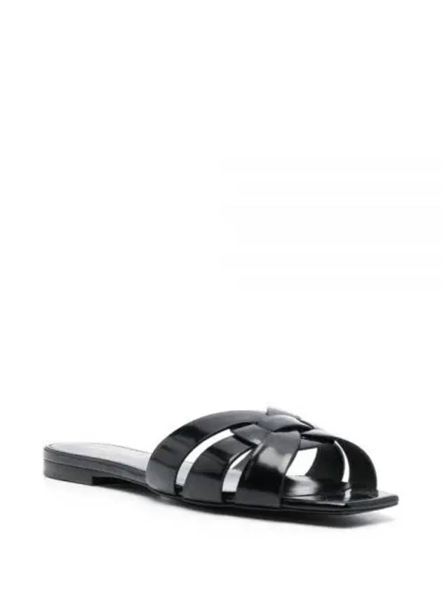 Tribute Leather Slippers Black - SAINT LAURENT - BALAAN 2