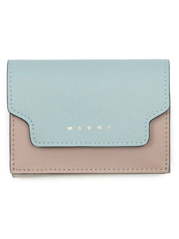 Saffiano Color Block Tri-Fold Half Wallet Blue - MARNI - BALAAN 2