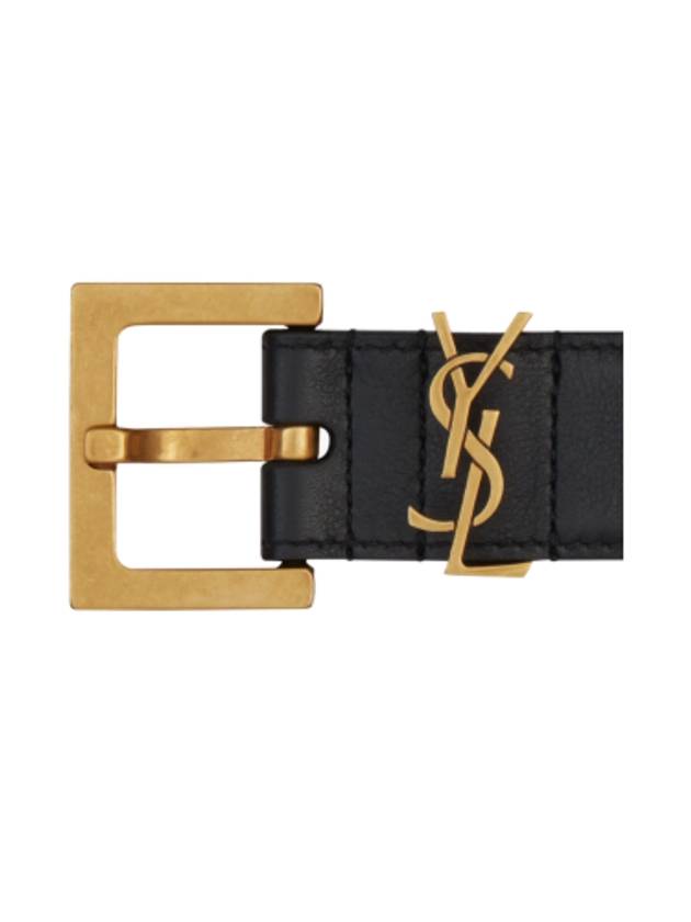 Monogram Buckle Leather Belt Black - SAINT LAURENT - BALAAN 4