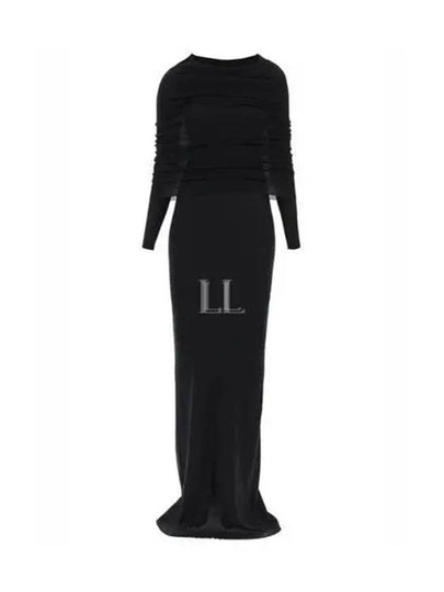 Double Layer Ribbed Long Dress Black - BALENCIAGA - BALAAN 2