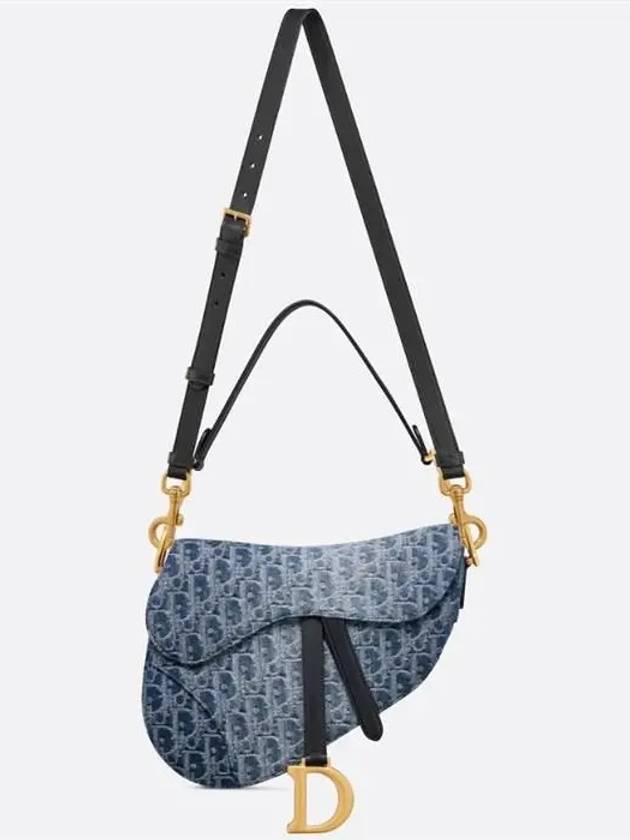 Saddle Strap Denim Oblique Jacquard Shoulder Bag Blue - DIOR - BALAAN 8