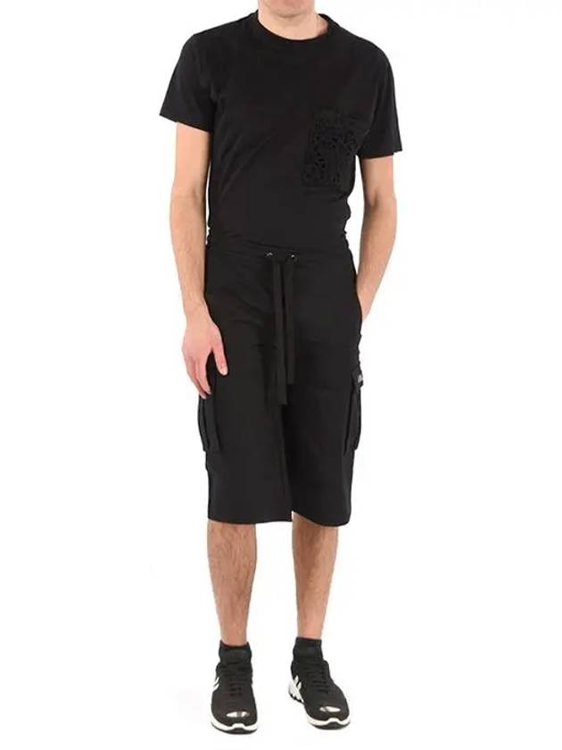 Men's Flap Pocket Cargo Shorts Black - VALENTINO - BALAAN.