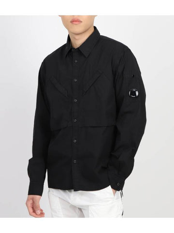 Cotton Rip Stop Pocket Long Sleeve Shirt Black - CP COMPANY - BALAAN 1