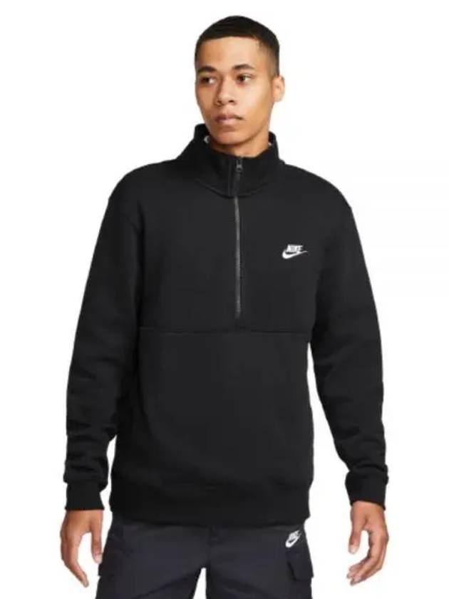 Sportswear Club Brushed Half Zip Up Sweatshirt Black - NIKE - BALAAN 2