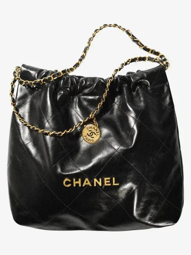 Medium Shoulder Bag Shiny Calfskin Gold Black - CHANEL - BALAAN 2