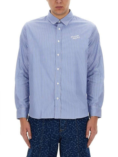 Handwriting Casual Striped Long Sleeve Shirt Sky Blue - MAISON KITSUNE - BALAAN 2