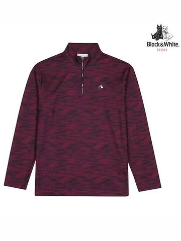 Men s pattern half zip up high neck t shirt 9534GXSS WINE - BLACK&WHITE - BALAAN 1