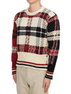 Tartan Check Jacquard Wool Mohair Knit Top Red Beige - THOM BROWNE - BALAAN 3