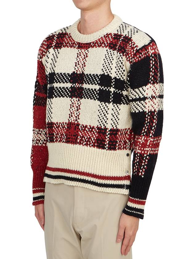 Tartan Check Jacquard Wool Mohair Knit Top Red Beige - THOM BROWNE - BALAAN 3