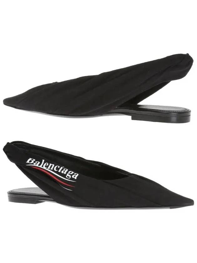 Women's Wave Logo Knife Flat Slingback Black - BALENCIAGA - BALAAN.