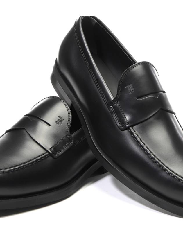 Men's Stamped Monogram Semi Glossy Leather Loafers Black - TOD'S - BALAAN 8