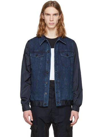 Black Gold Blue Denim and Nylon Jacket - DIESEL - BALAAN 1