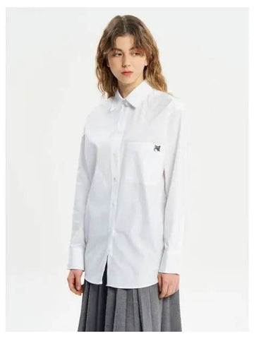 Women s Casual Shirt Blouse Southern Chest Pocket Gray Foxhead Patch Cotton Poplin White Domestic Product GM0023110726352 - MAISON KITSUNE - BALAAN 1