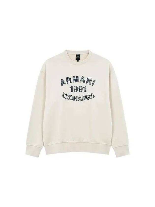 Men s Check Logo Patch Crew Neck Sweatshirt Beige 271106 - ARMANI EXCHANGE - BALAAN 1