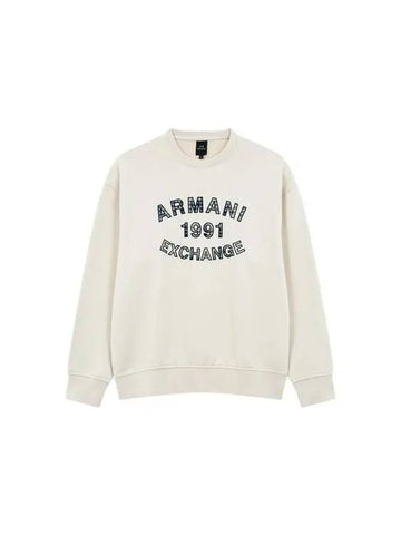 Men s Check Logo Patch Crew Neck Sweatshirt Beige 271106 - ARMANI EXCHANGE - BALAAN 1