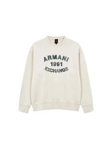 Men s Check Logo Patch Crew Neck Sweatshirt Beige 271106 - ARMANI EXCHANGE - BALAAN 1