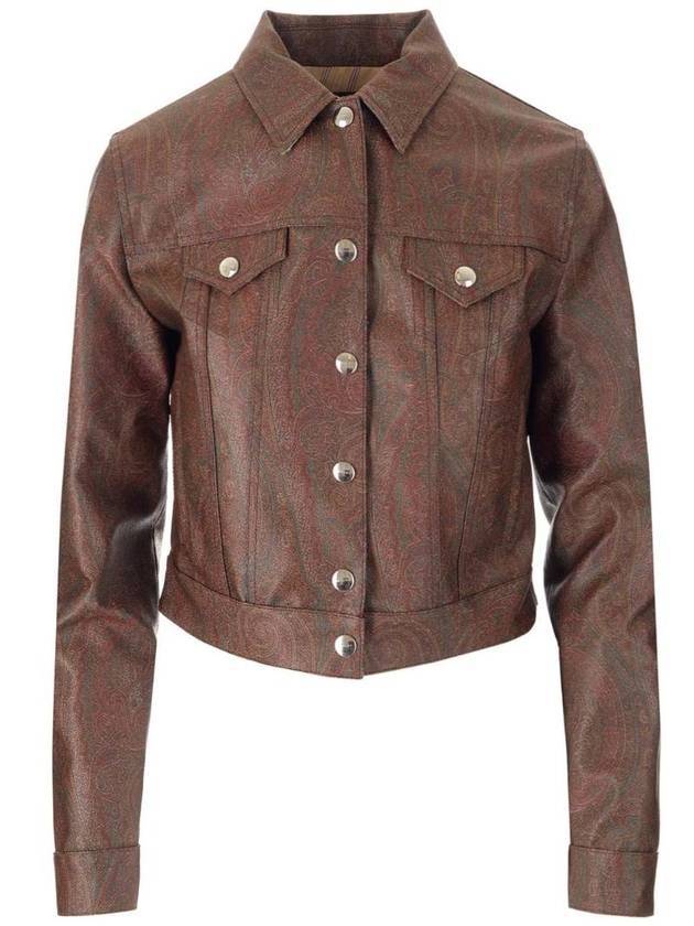 Women's Paisley Print Leather Jacket Brown - ETRO - BALAAN 1