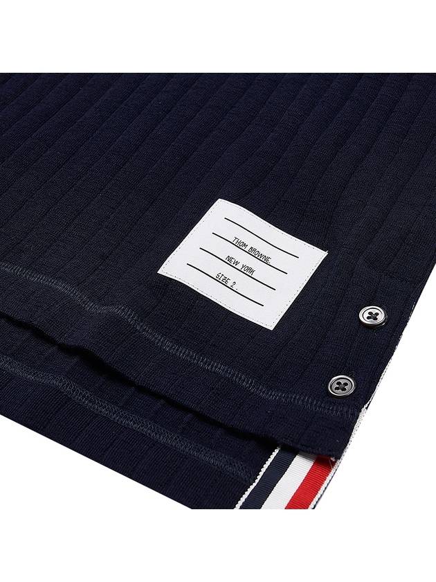 RWB Button Ribbed Polo Wool Knit Top Navy - THOM BROWNE - BALAAN 4