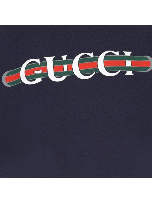 Web Print Cotton Short Sleeve T-Shirt Navy - GUCCI - BALAAN 4