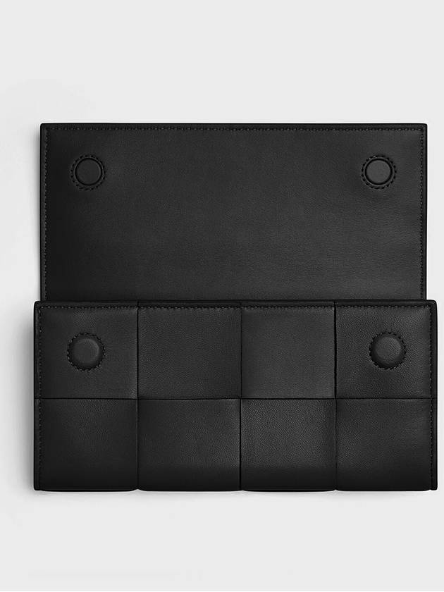 Cassette Flap Leather Long Wallet Black - BOTTEGA VENETA - BALAAN 3