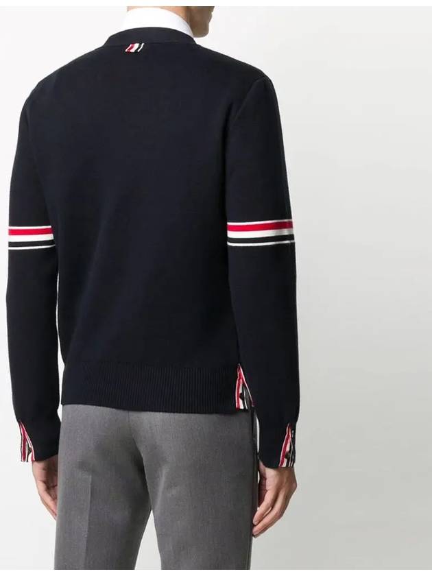 Milano Stitch Sprite Armband Cotton V-neck Cardigan Navy - THOM BROWNE - BALAAN 5