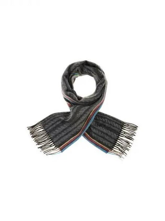 Side color combination striped cash wool scarf charcoal gray 271633 - PAUL SMITH - BALAAN 1