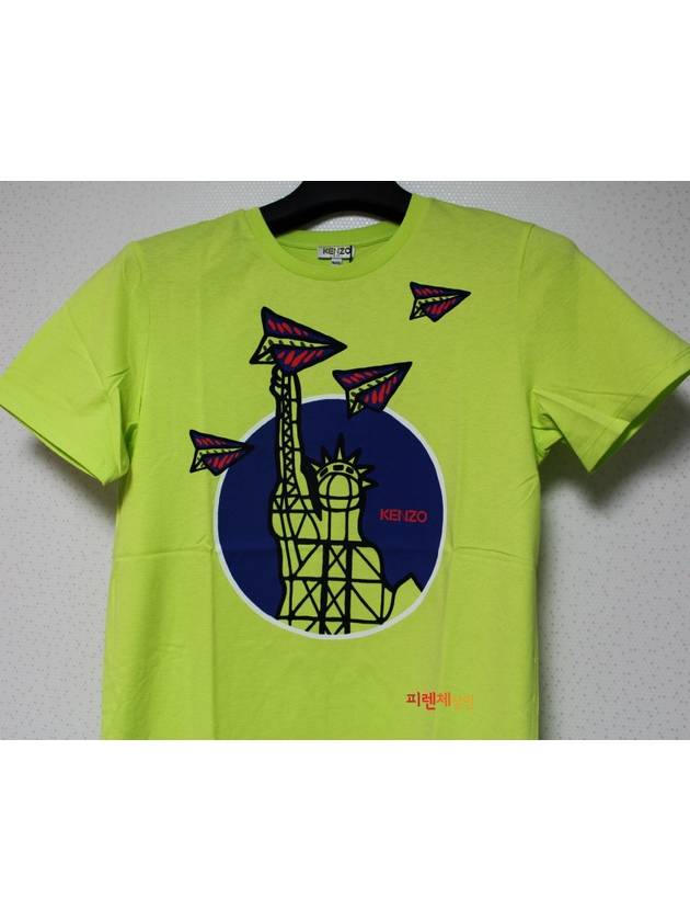 Neon yellow goddess statue face airplane short sleeve tshirt - KENZO - BALAAN 3