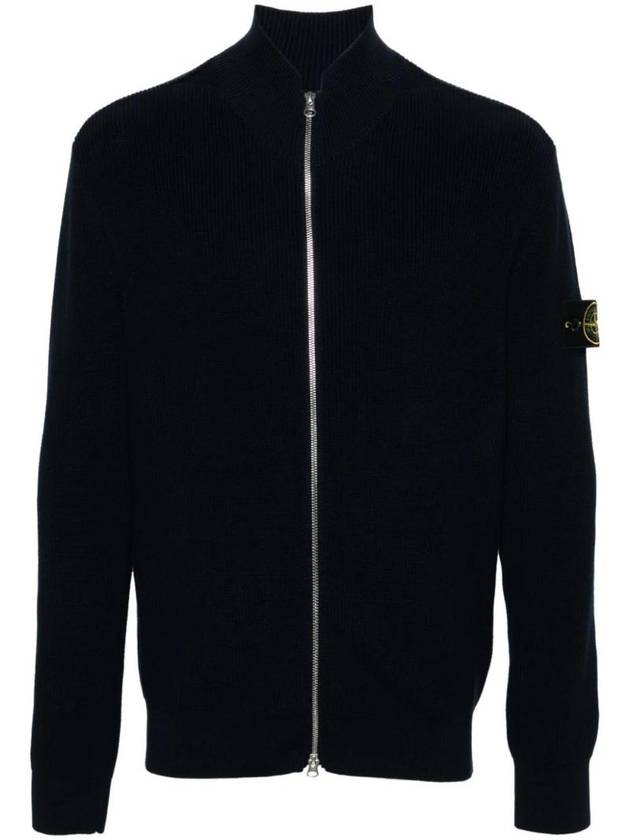 Wappen Patch Knit Zip-Up Jacket Navy - STONE ISLAND - BALAAN 1