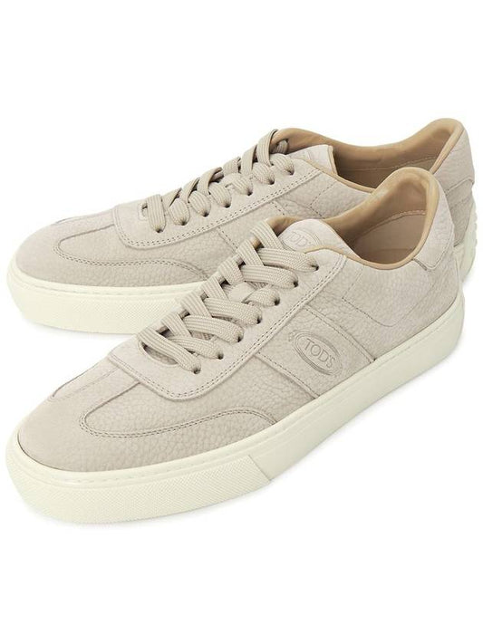 Embossed Logo Grained Leather Low Top Sneakers Light Grey - TOD'S - BALAAN 2