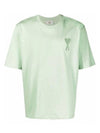 Heart Logo Short Sleeve T-Shirt Aqua Green - AMI - BALAAN 2