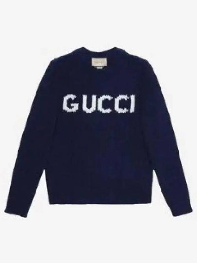 Logo Intarsia Wool Knit Top Navy - GUCCI - BALAAN 2