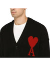 Heart Logo V Neck Wool Cardigan Black - AMI - BALAAN 7