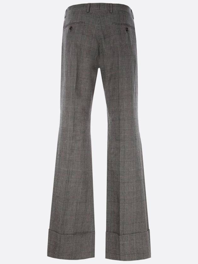 Prince Of Wales Wool Linen Straight Pants Grey - GUCCI - BALAAN 5