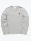 Chain Stitch Heart Logo Long Sleeve T-Shirt Grey - AMI - BALAAN 2