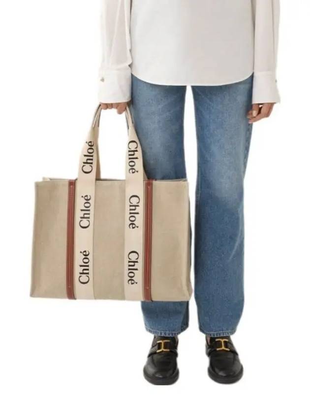 Woody Large Tote Bag White Brown Beige - CHLOE - BALAAN 5