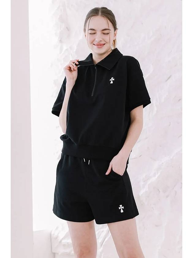 Women Hank Logo Half Zip-up Tee Shorts Set-up Black - MACASITE - BALAAN 6