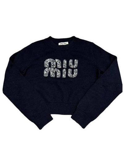 Women's Logo Cashmere Knit Top Navy - MIU MIU - BALAAN 2